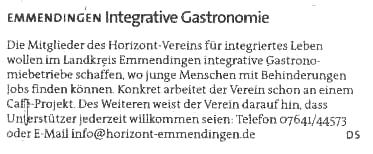 Zeitungsausschnitt Integrative Gastronomie 2009